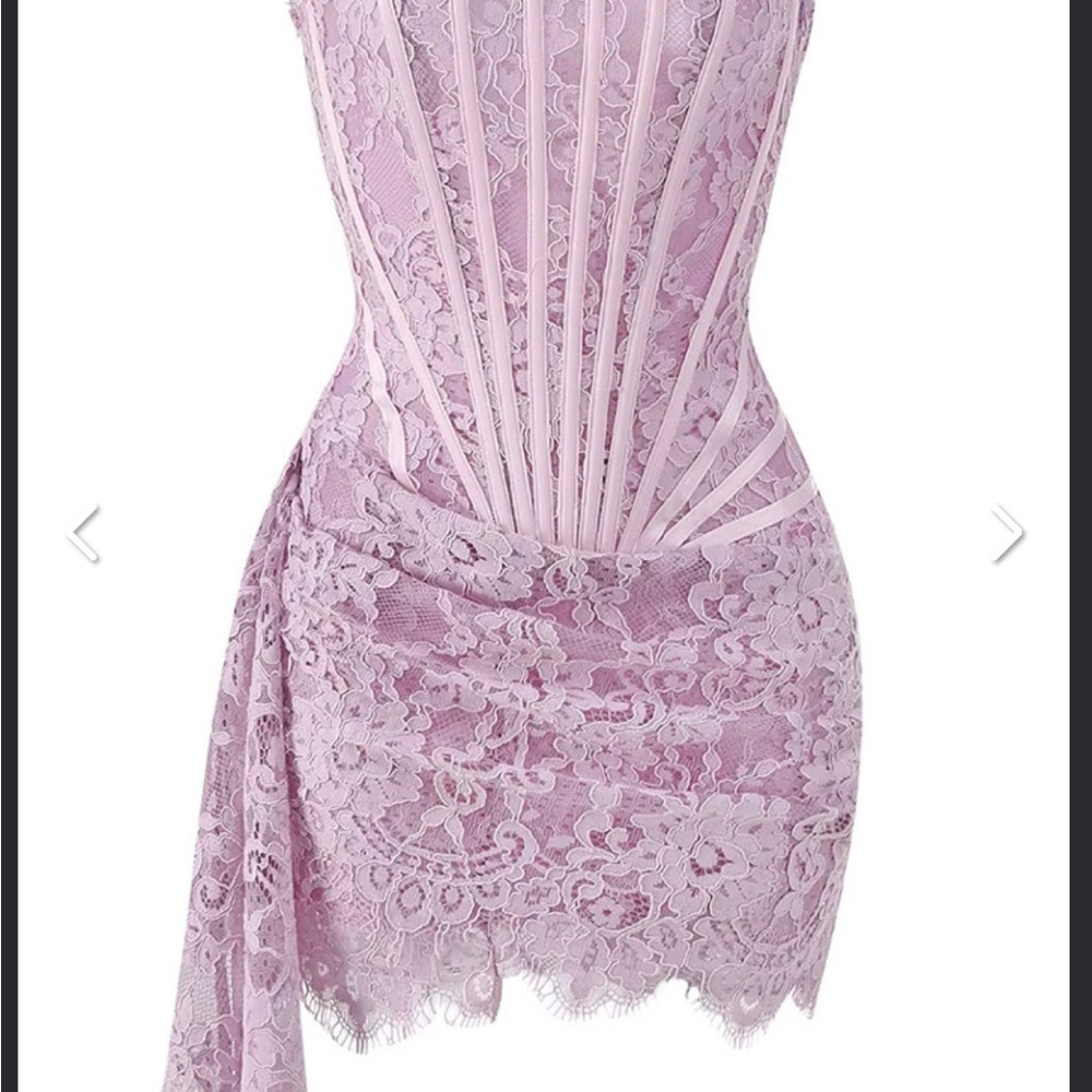 Chic Lace Mini Dress in Soft Pink